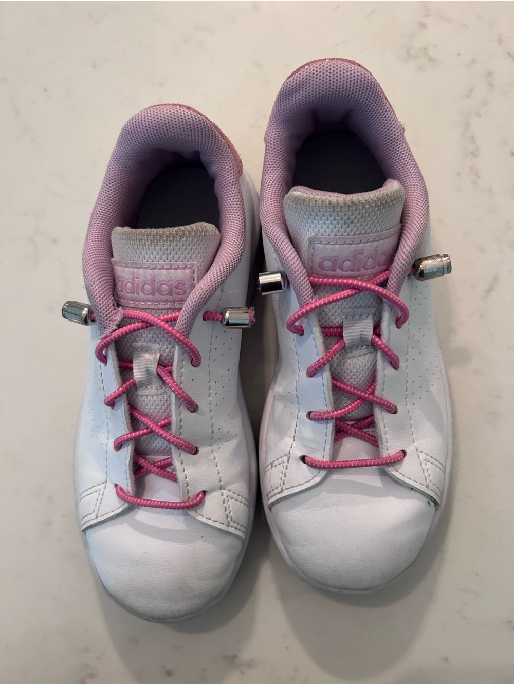 adidas Kids White Sneakers with Pink Laces and Lining